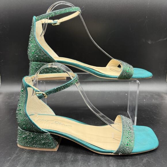 Betsey Johnson Womens Size 11M Grant Green Ankle Strap Heels Jewelled - Picture 1 of 9